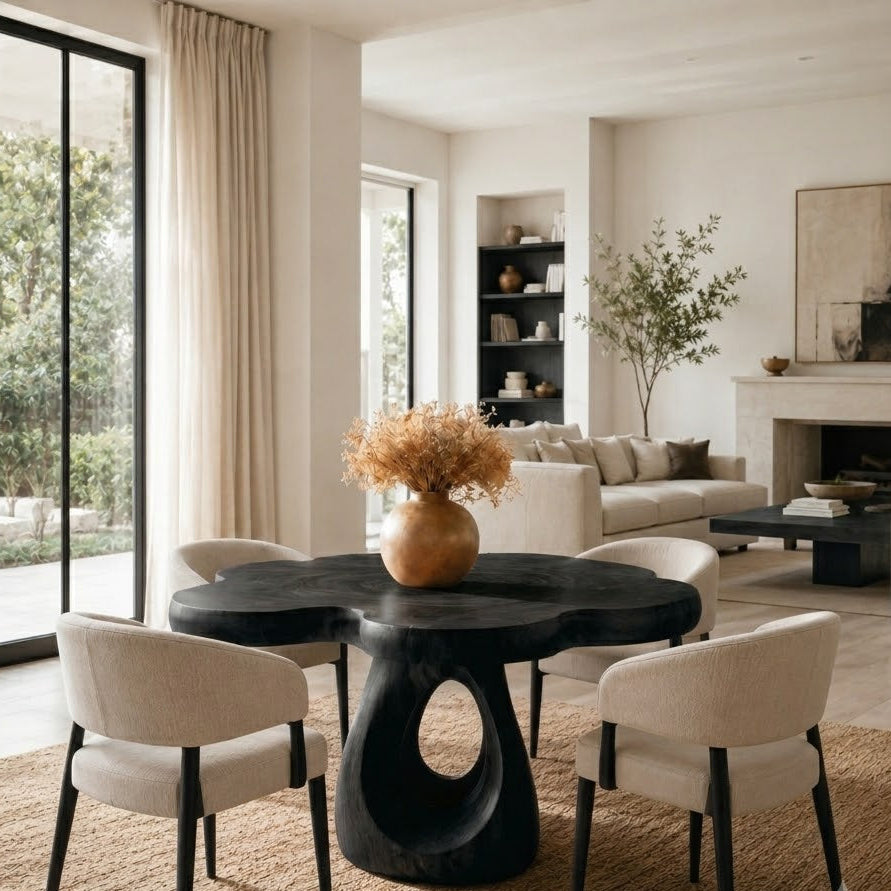 Sculptural Dining Table – Solid Wood Round Table for Dining Room