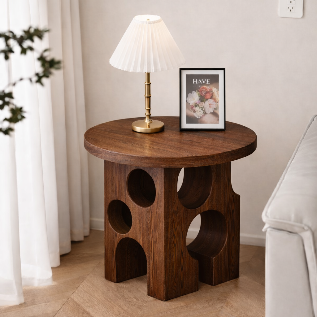 Handcrafted Solid Wood Sculptural Side Table – Modern Geometric Accent