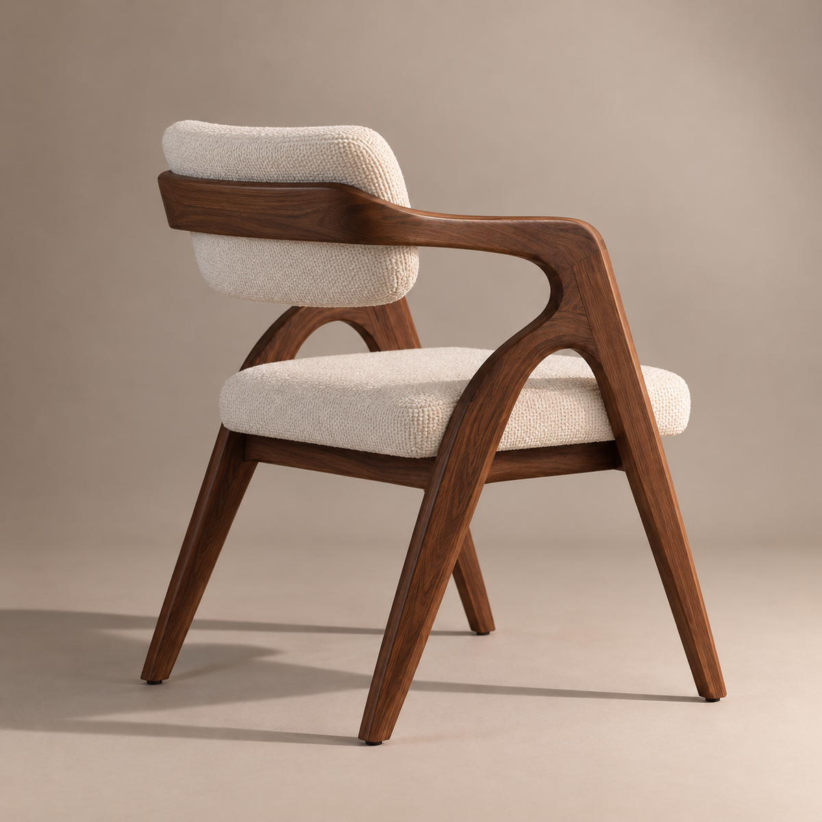 Sculptural Walnut Wood Upholstered Armchair
