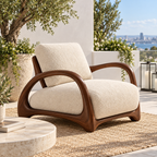 Sculptural Wood Frame Bouclé Lounge Chair