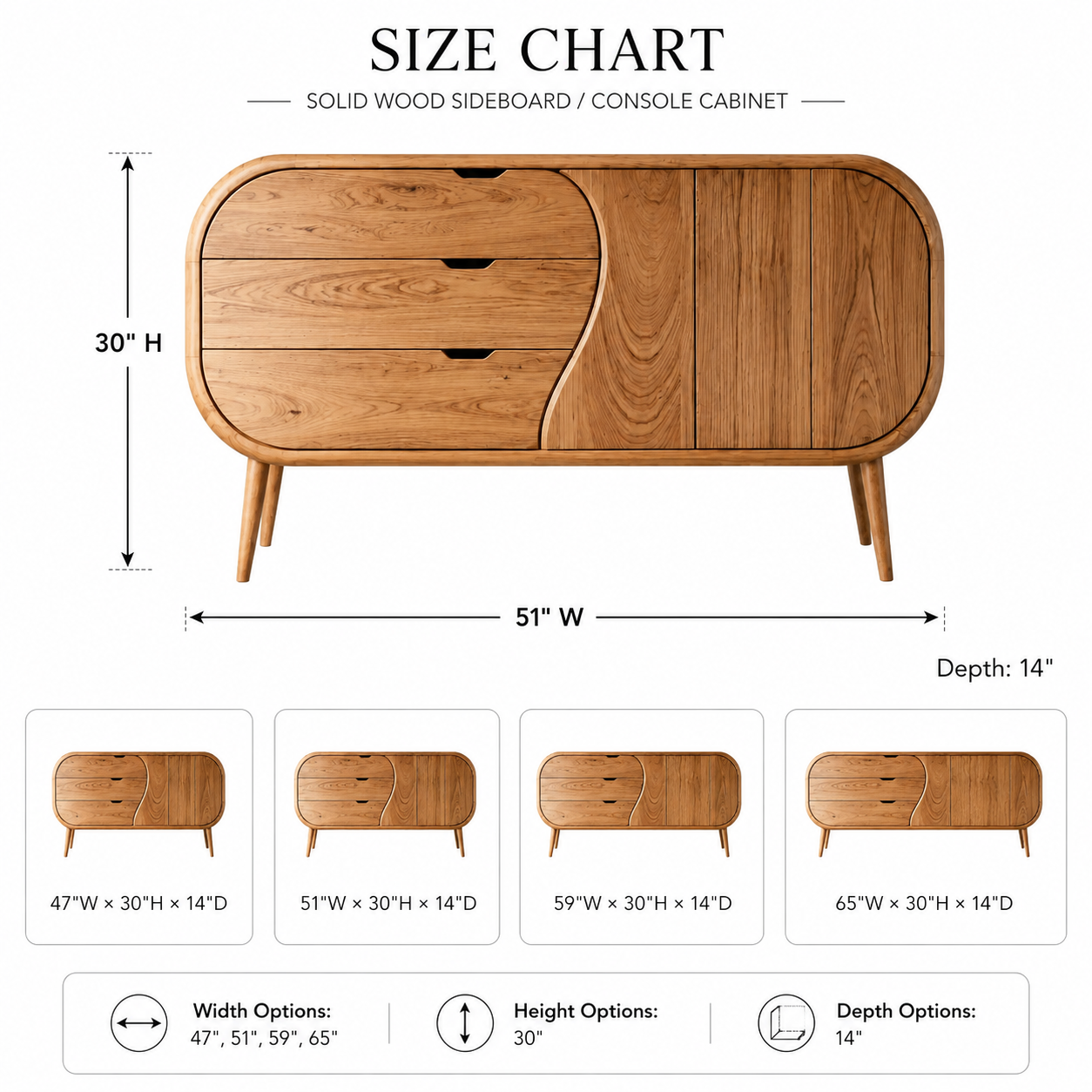Curved Sideboard – Solid Wood Storage Cabinet for Living Room