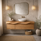 Modern Solid Wood Floating Bathroom Vanity with Sculpted Front