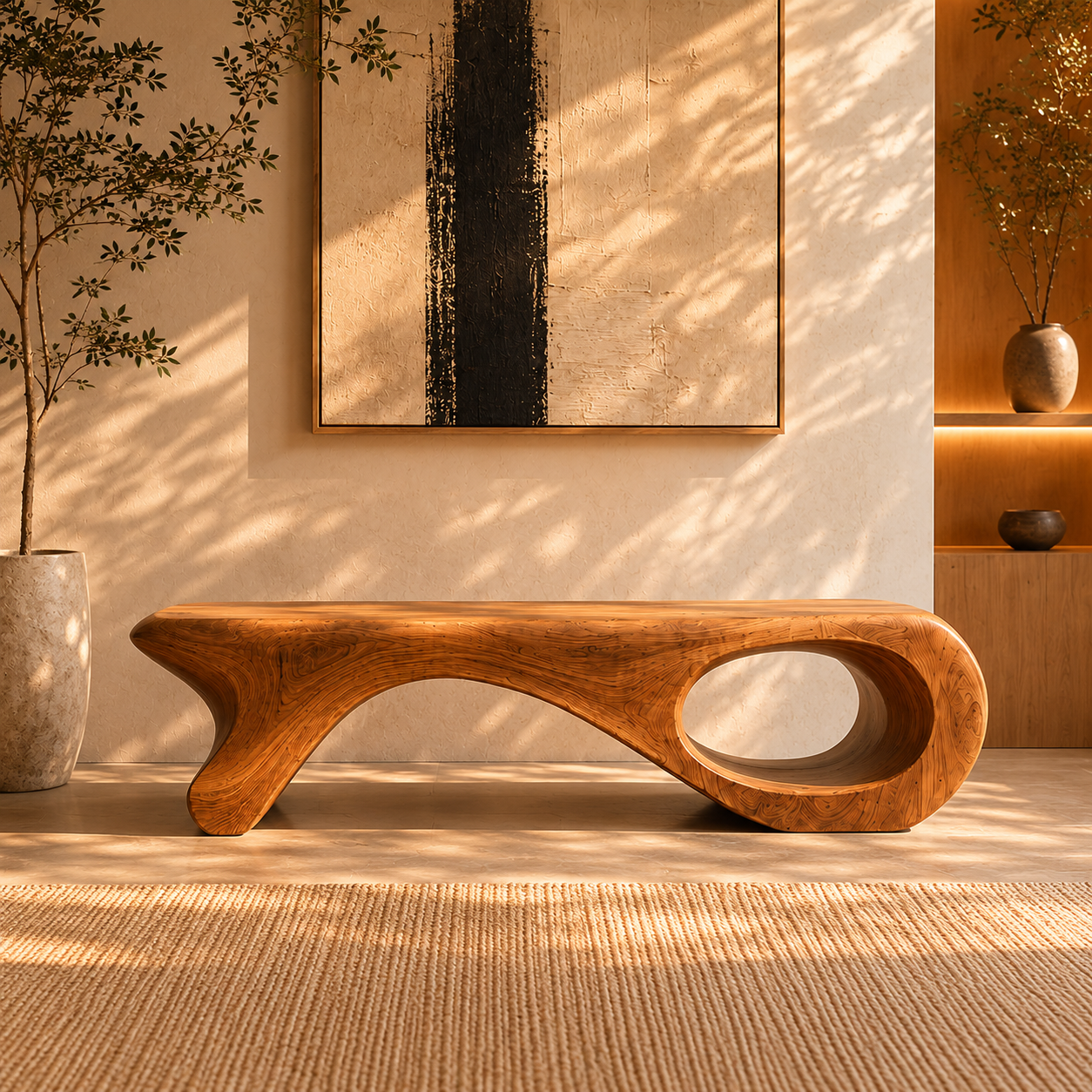 Sculptural Bench – Solid Wood Wooden Bench for Modern Home