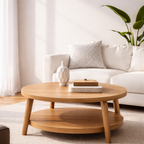 Scandinavian Round Solid Wood Coffee Table – Modern Two-Tier Design