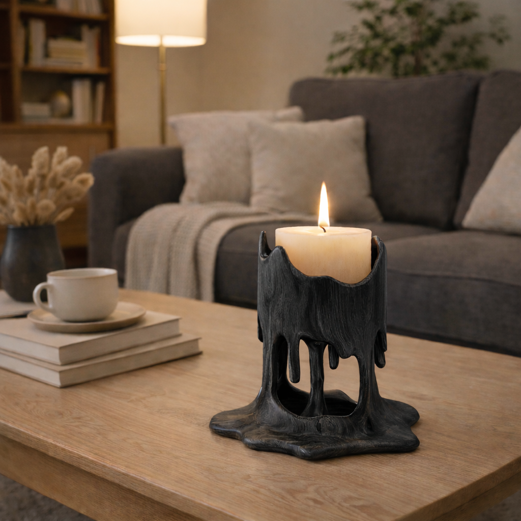 Handcrafted Wooden Drip Candle Holder – Natural Design