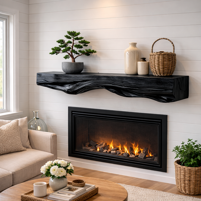 Live Edge Mantel Shelf – Rustic Solid Wood Floating Fireplace Shelf Main Image