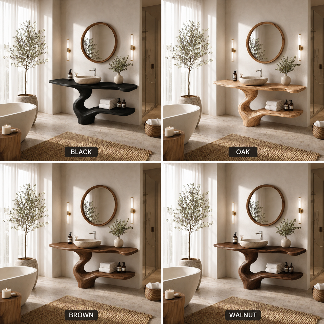 Live Edge Wood Bathroom Vanity – Solid Wood Sink Console with Shelf for Bathroom Decor