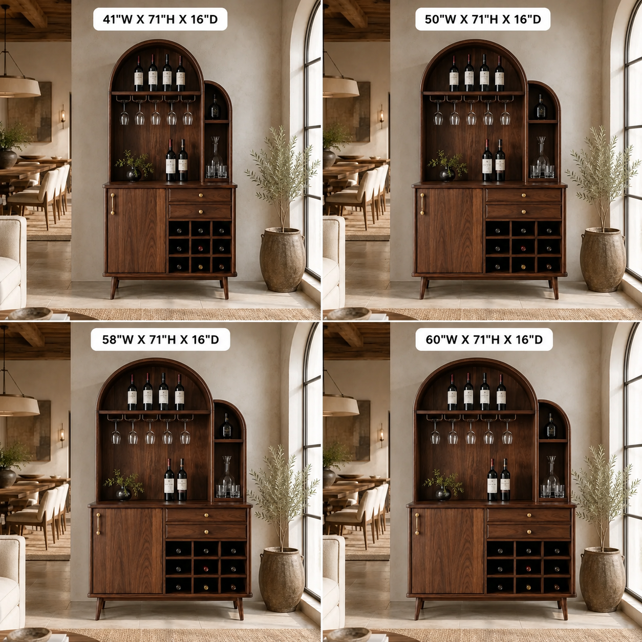 Arched Wood Wine Cabinet – Solid Wood Bar Storage Cabinet for Dining Room Decor