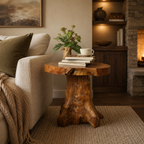 Tree Stump Nightstand – Solid Wood Bedside Table for Bedroom
