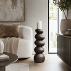 Stacked Wood Candle Holder – Solid Wood Sculptural Candle Stand for Living Room Decor