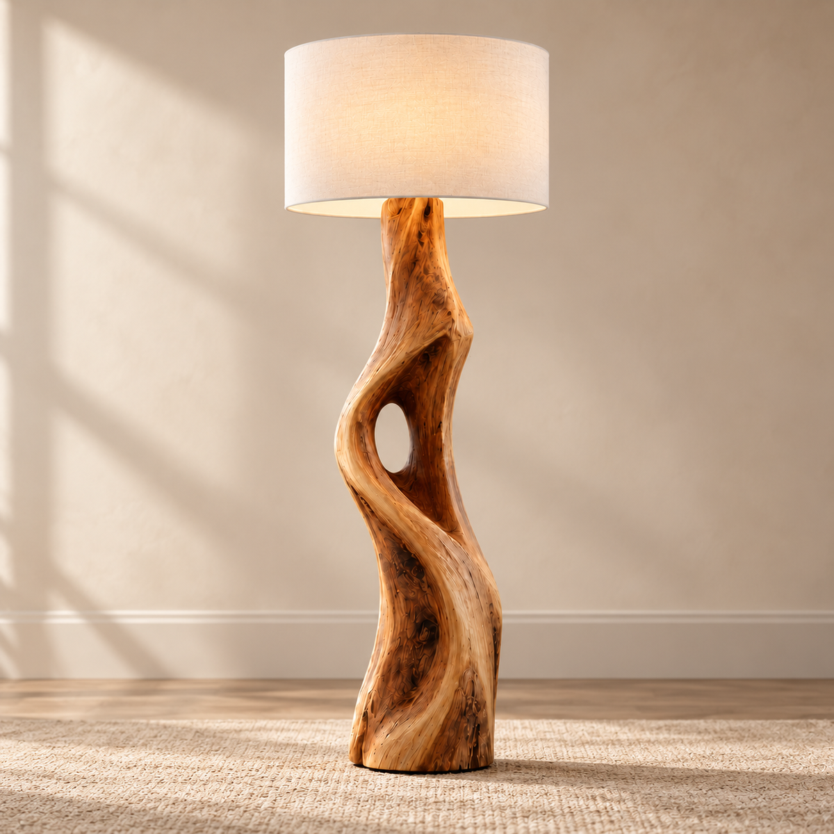 Sculptural Live Edge Wood Floor Lamp