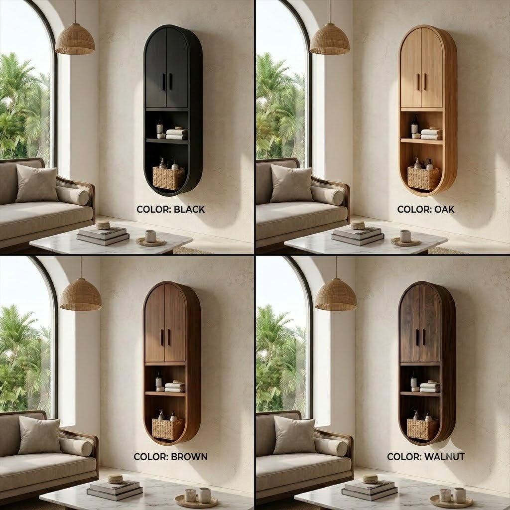 Arched Wood Bathroom Cabinet – Solid Wood Wall Mounted Storage Cabinet for Bathroom Decor