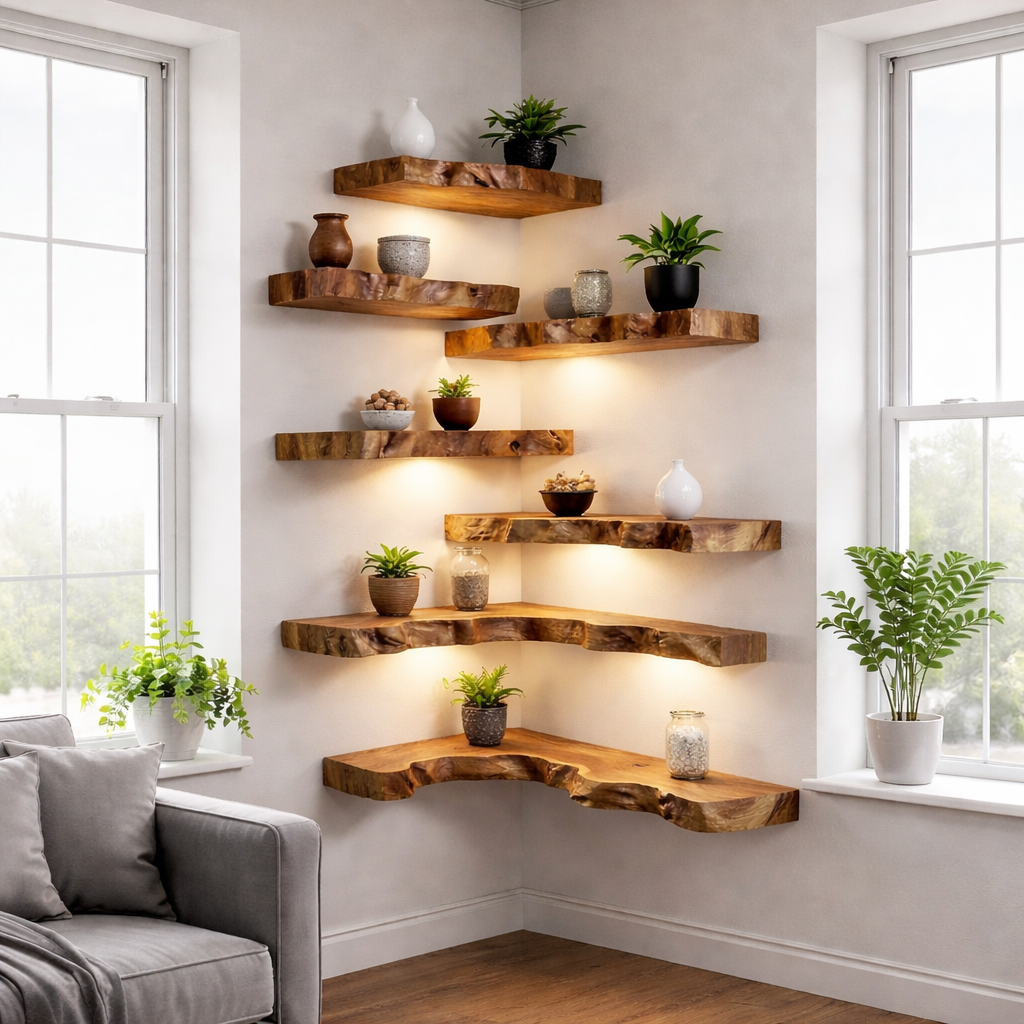 Floating Wooden Wall Shelves – Modern Natural Storage & Decor