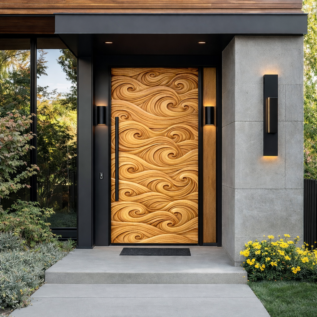 Solid Wood Entry Door – Handcrafted Natural Wooden Door Design