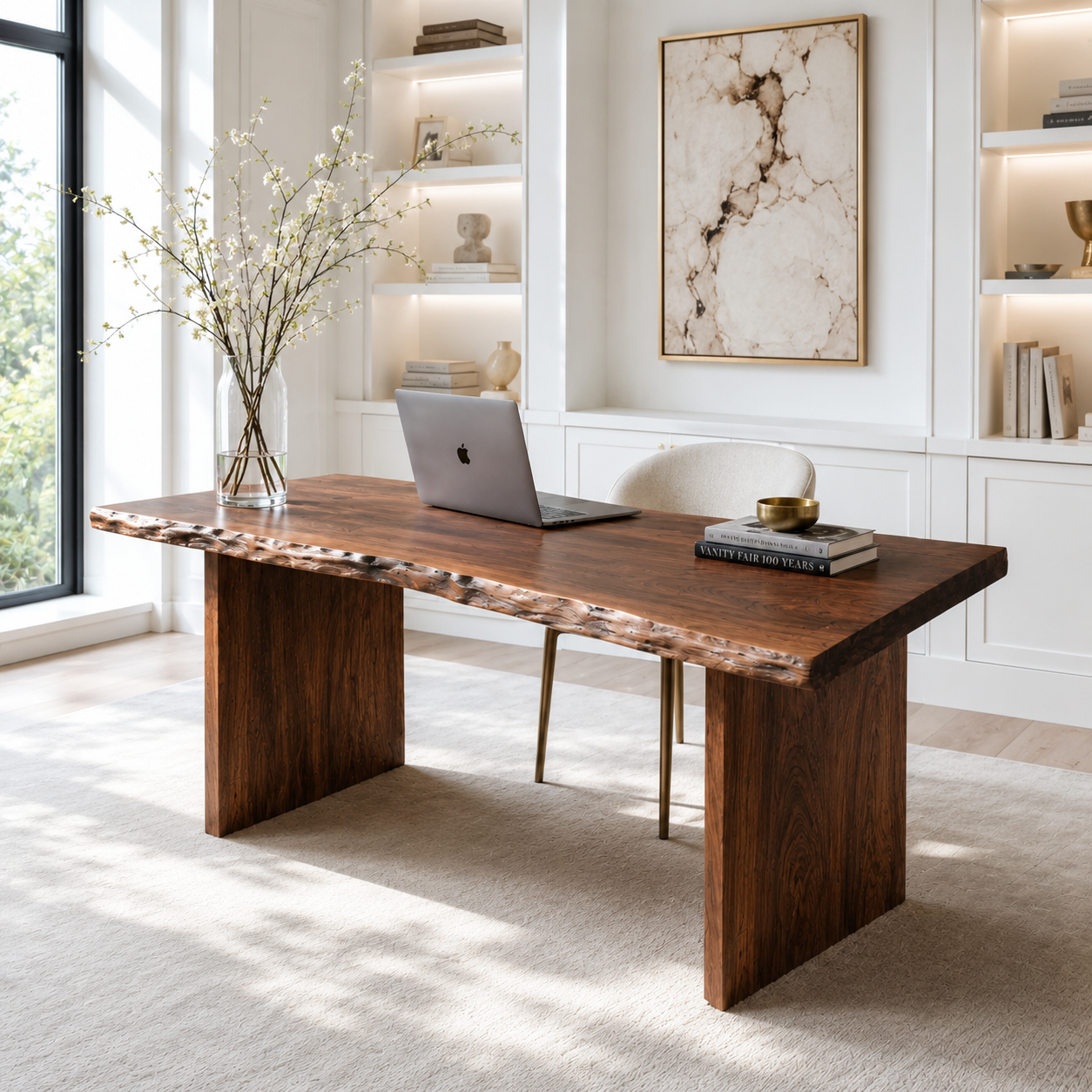 Live Edge Wood Desk – Solid Wood Office Table with Natural Edge for Home Office Decor