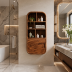 Rounded Wood Bathroom Cabinet – Solid Wood Wall Mounted Storage Cabinet for Bathroom Decor