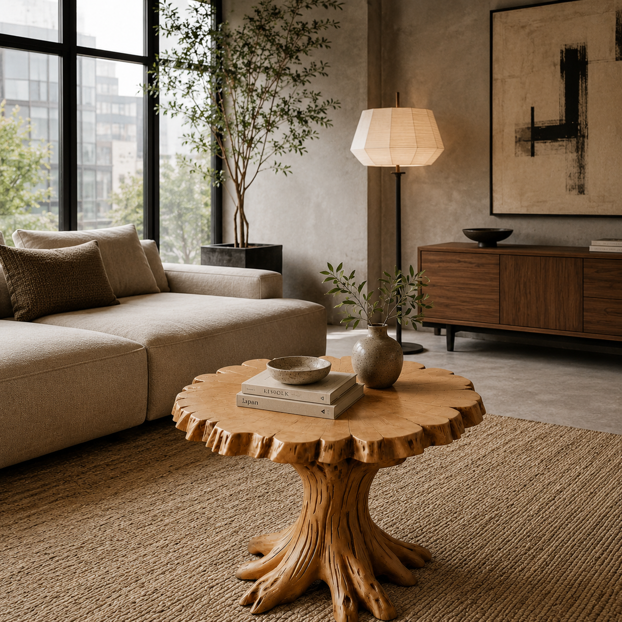 Rustic Tree Root Side Table – Solid Wood Accent Table for Living Room and Bedroom Decor