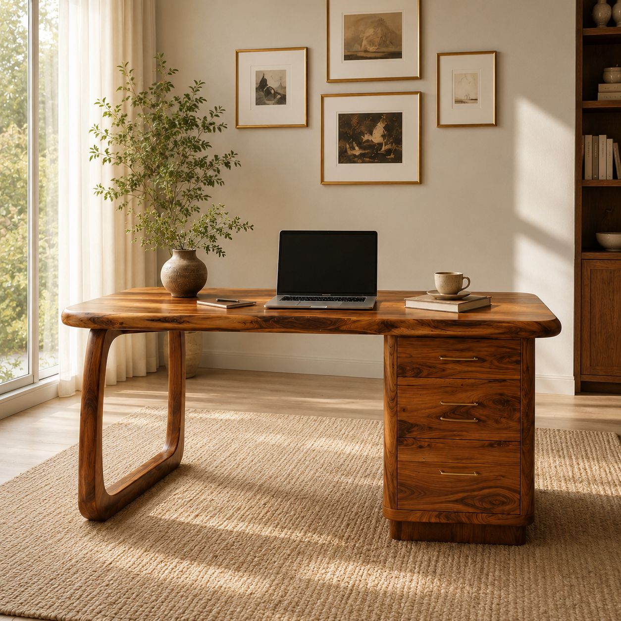 Solid Wood Executive Desk – Natural Wood Office Desk with Drawers for Home Office Decor