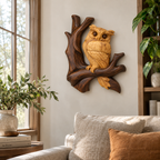 Carved Owl on Branch Wood Wall Art
