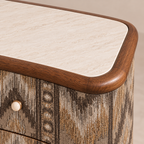 Patterned Two-Drawer Wood Nightstand with Stone Top