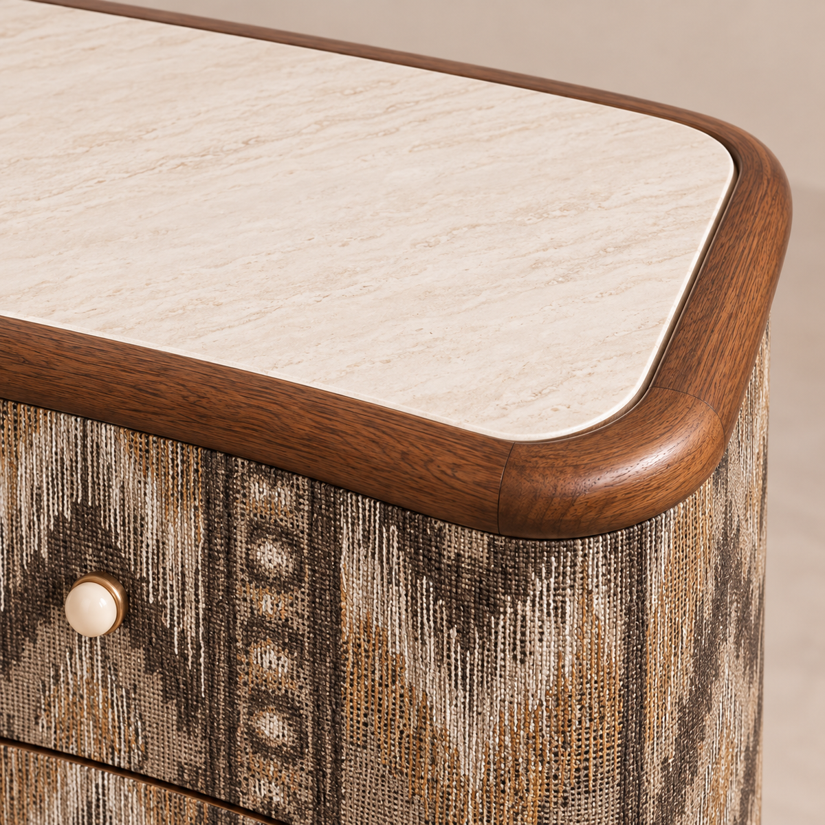 Patterned Two-Drawer Wood Nightstand with Stone Top