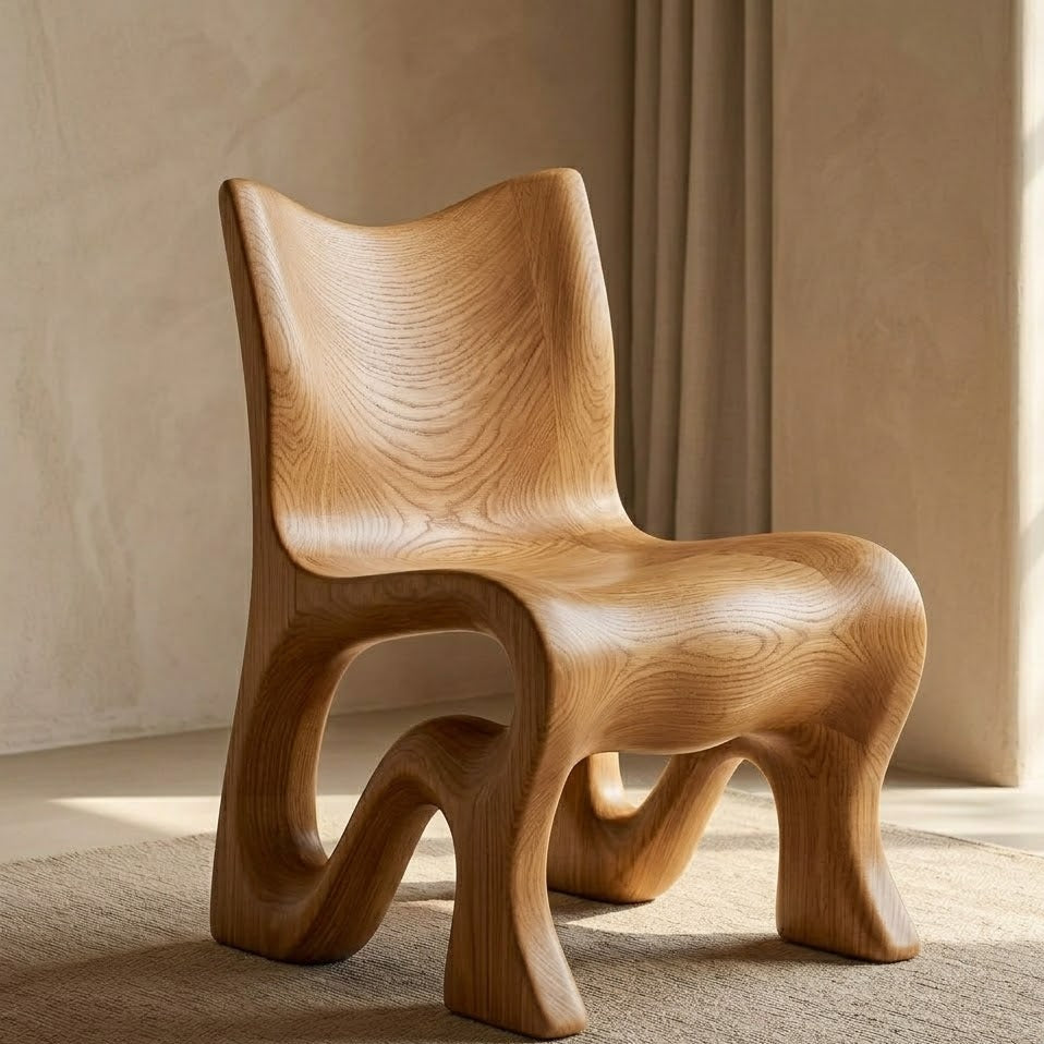 Sculptural Accent Chair – Solid Wood Lounge Chair for Modern Living Room