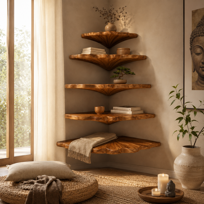 Tree Branch Corner Shelf – Solid Wood Floating Display Shelf for Living Room Decor Main Image
