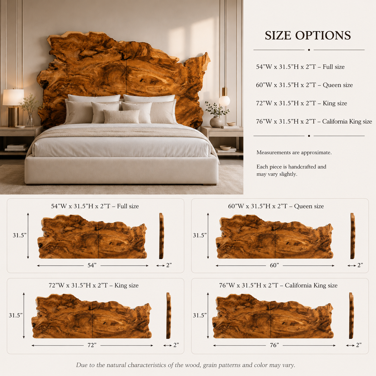 Live Edge Headboard – Solid Wood Statement Headboard for Bedroom