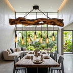 Rustic Dining Light – Solid Wood Pendant Lamp with Glass Bulbs for Dining Room Decor