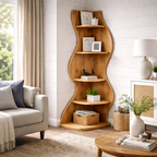 Corner Bookcase – Sculptural Solid Wood Display Shelf