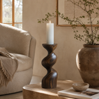 Twisted Wood Candle Holder – Solid Wood Sculptural Candle Stand for Living Room Decor