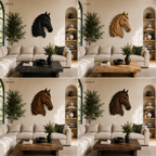 Horse Head Wood Wall Art – Solid Wood 3D Animal Sculpture for Entryway Decor