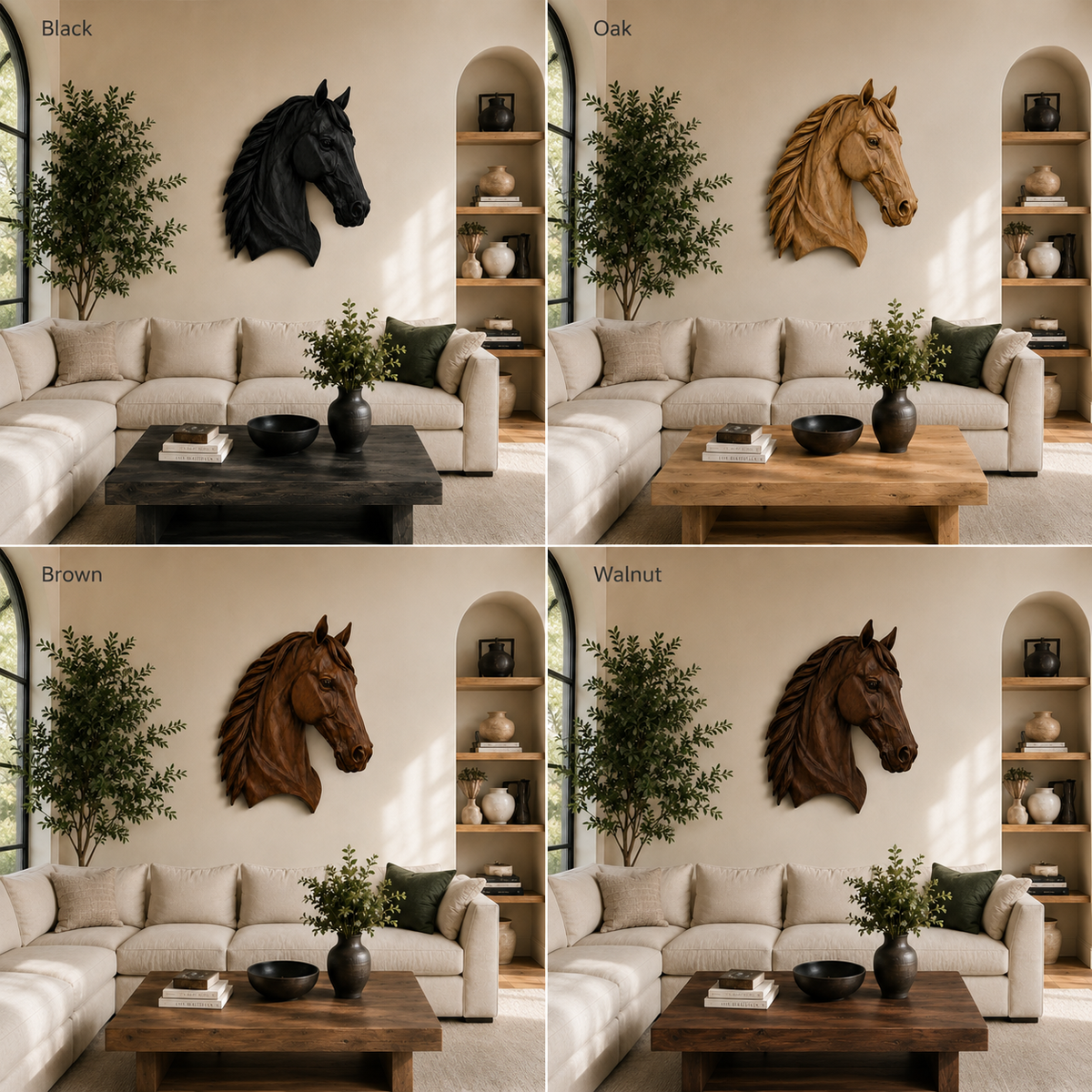 Horse Head Wood Wall Art – Solid Wood 3D Animal Sculpture for Entryway Decor