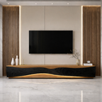 Solid Wood Wave Media Console – Sculptural Low-Profile TV Stand