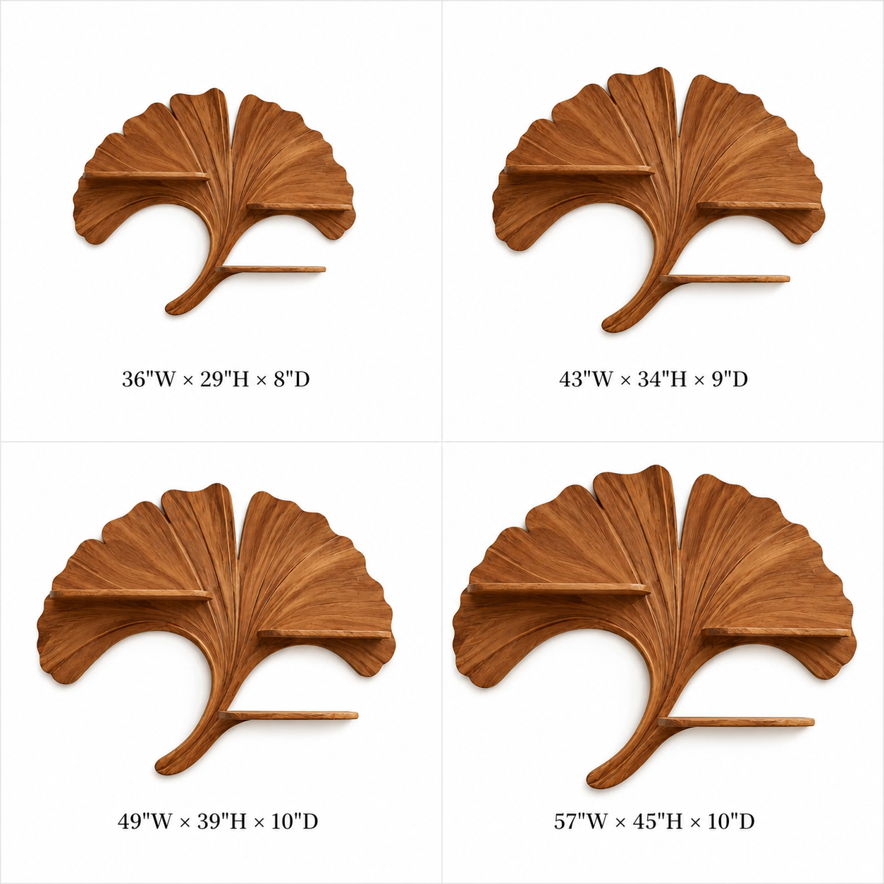 Ginkgo Leaf Wood Wall Shelf – Solid Wood Floating Display Shelf for Living Room Decor