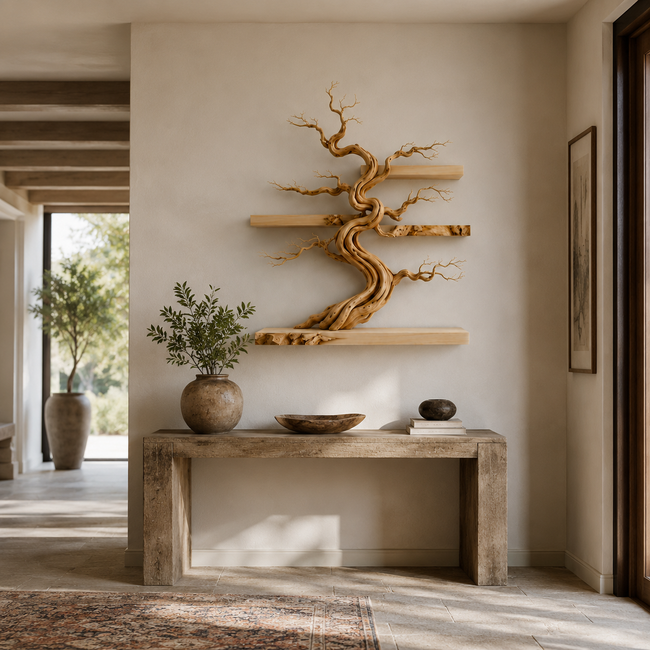 Bonsai Tree Wall Shelf – Wooden Floating Shelf Decor Main Image