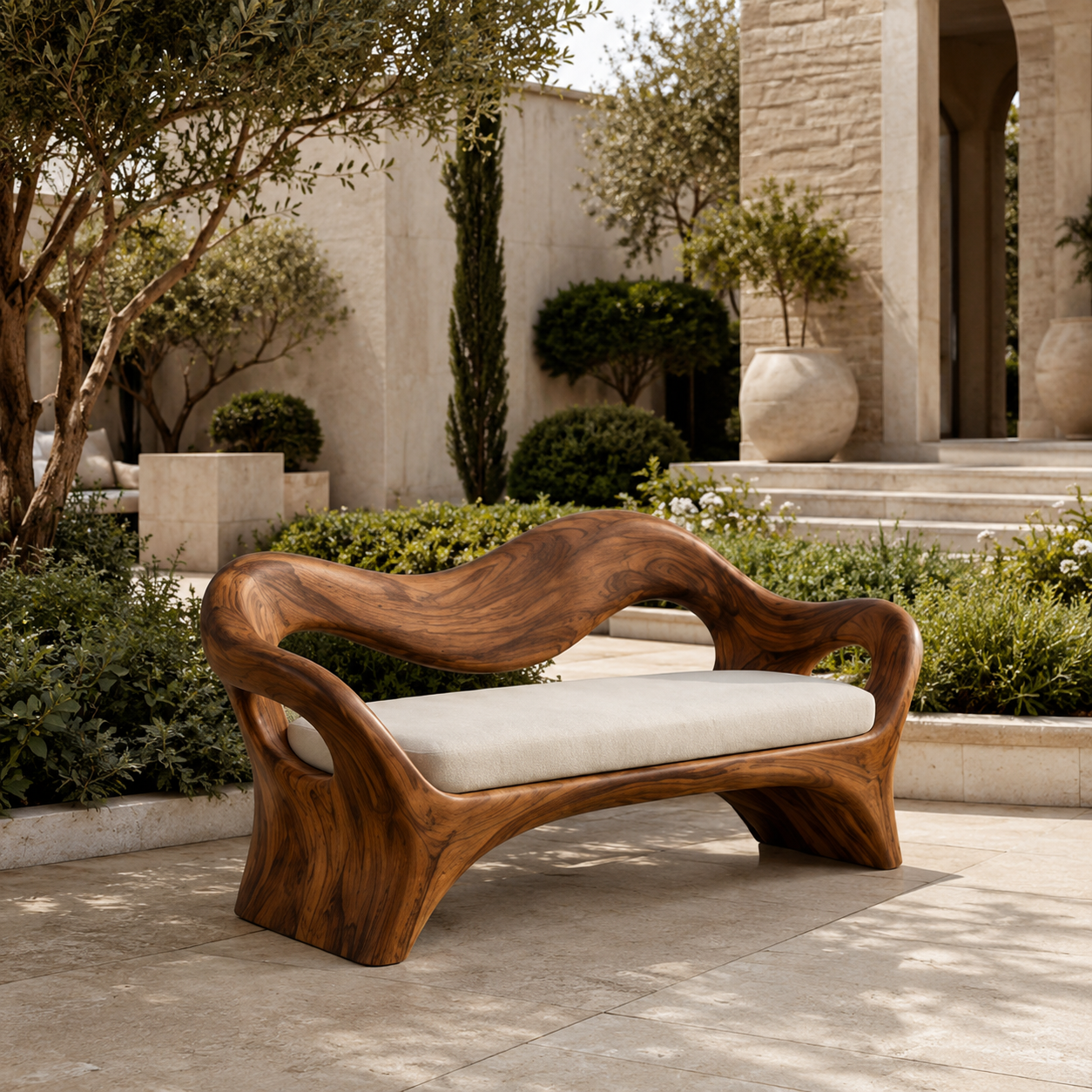 Sculptural Wave Wood Bench