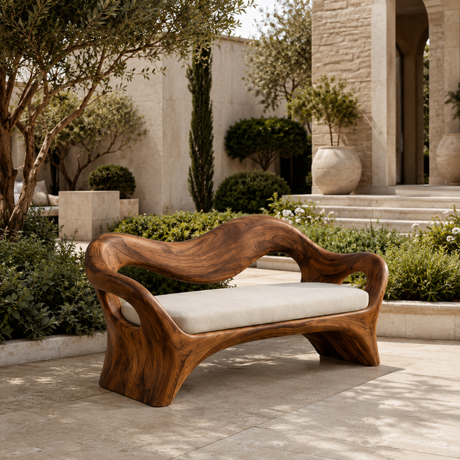 Sculptural Wave Wood Bench Hover Image