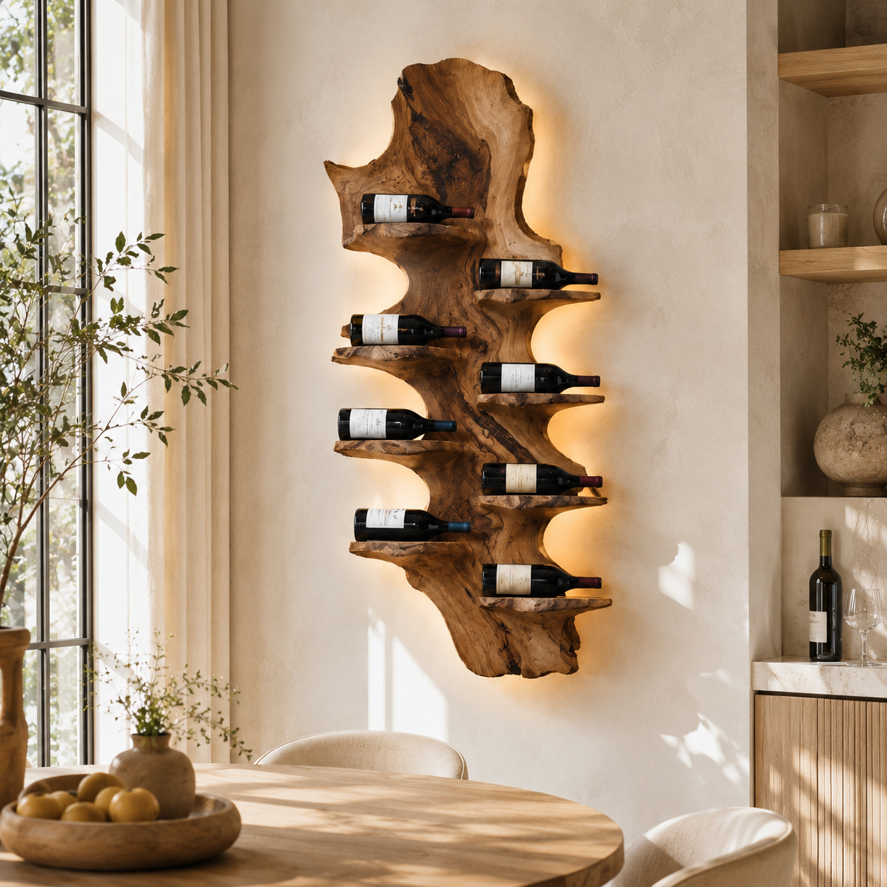 Wall-Mounted Wine Rack – Solid Wood Bottle Holder for Home Bar