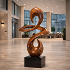 Abstract Wooden Sculpture – Modern Pedestal Art for Interior and Lobby Decor