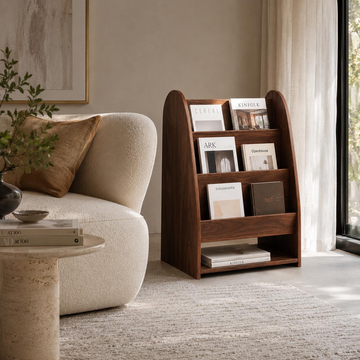 Wooden Magazine Rack – Solid Wood Display Stand for Reading Corner Decor
