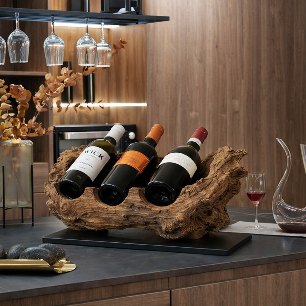 Wooden Wine Bottle Holder – Natural Tabletop Display