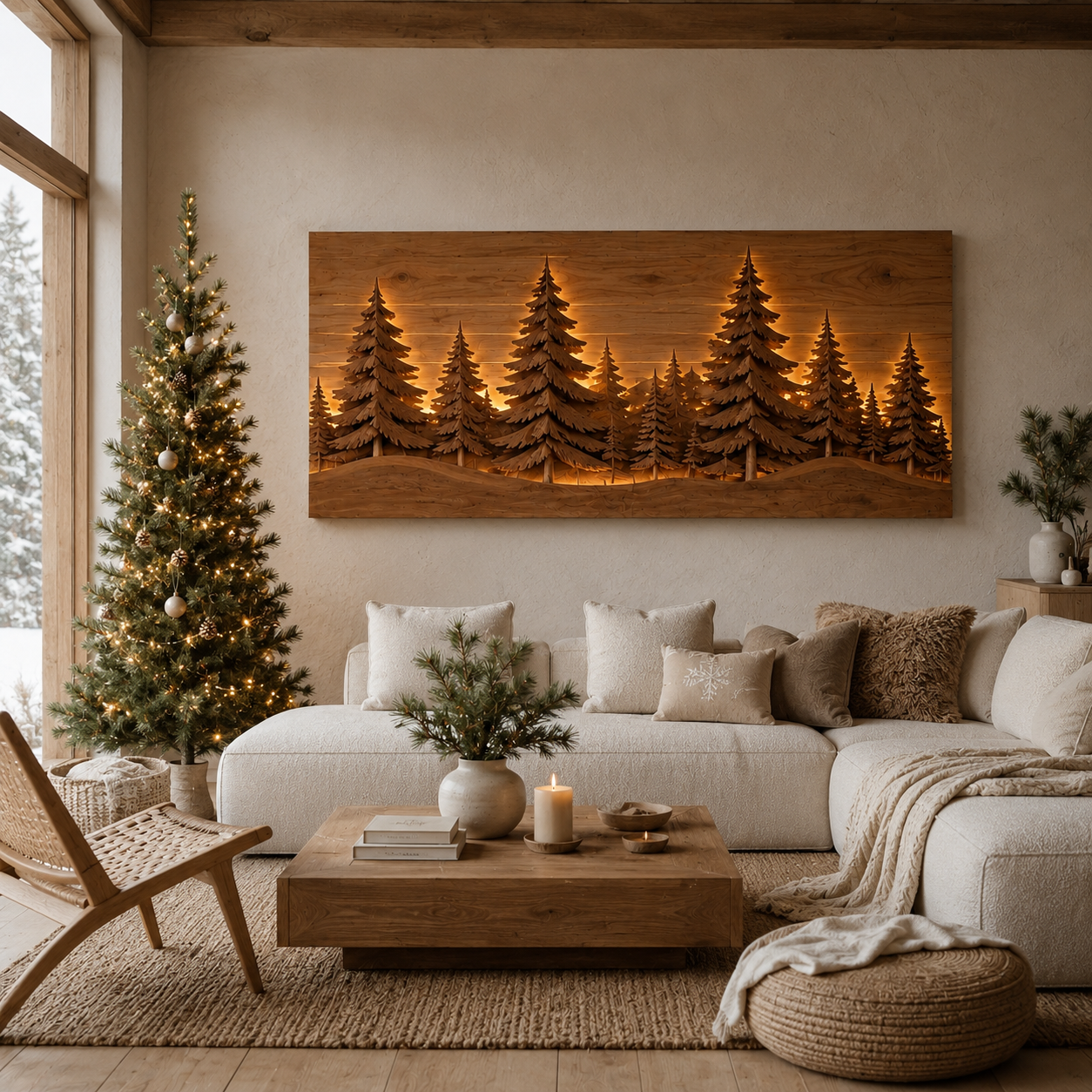 Backlit Pine Forest Wood Wall Art