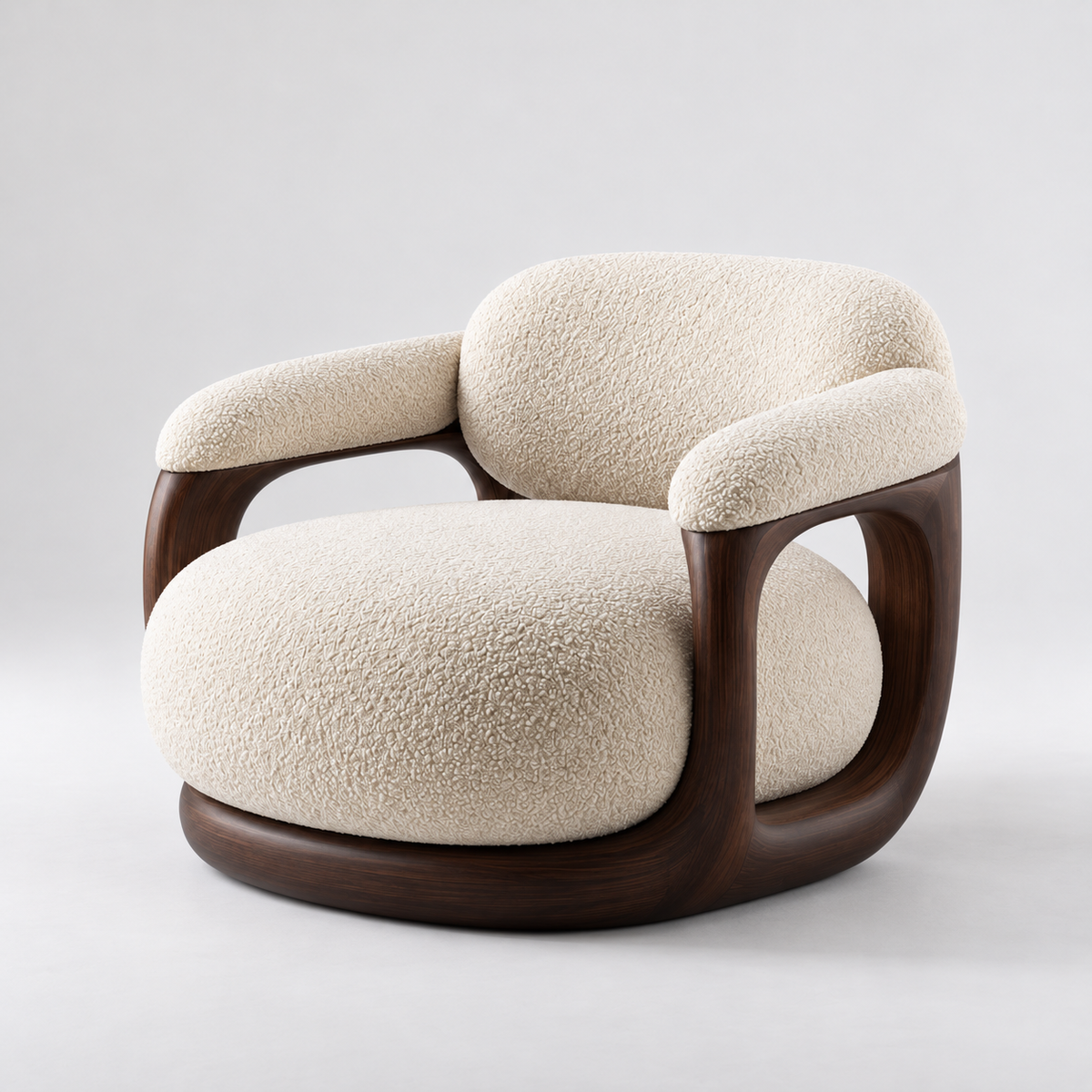 Sculptural Bouclé Swivel Lounge Chair