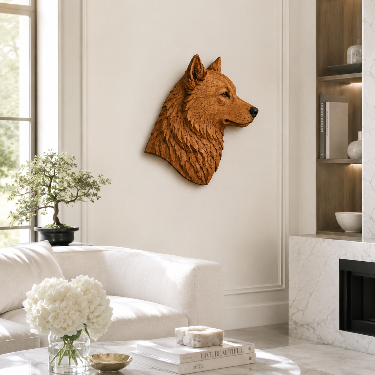Wolf Head Wall Art – Solid Wood Decorative Panel for Rustic Home Decor