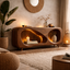 Sculptural Fireplace TV Stand – Solid Wood Media Console for Living Room