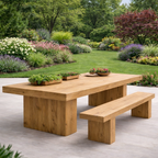 Outdoor Dining Set – Solid Wood Table with Benches for Garden and Patio