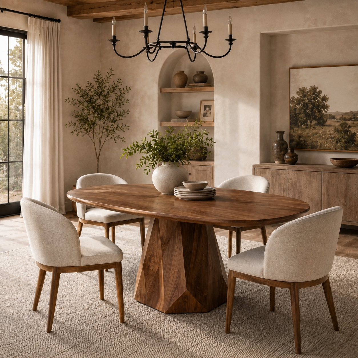 Oval Wood Dining Table – Solid Wood Pedestal Table for Dining Room Decor