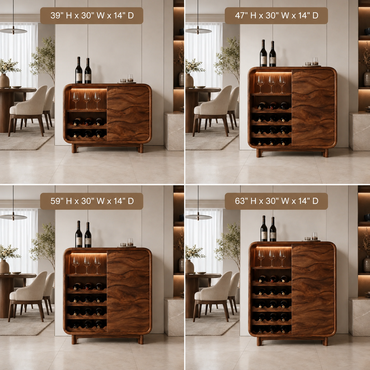 Solid Wood Wine Cabinet – Rounded Wood Bar Storage Cabinet with Wine Rack for Living Room Decor