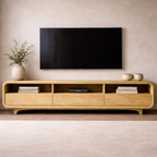 Solid Wood Curved Media Console – Low Profile TV Stand